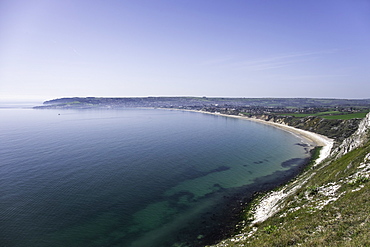 View of Swanage Bay from the coastal footpath in Dorset, England, United Kingdom, Europe