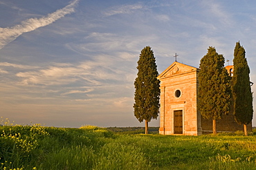 Chapel Madonna di Vitaleta, Val d'Orcia, near Pienza, Tuscany, Italy, Europe