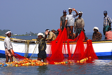 Fishing boat at Ashtamudi Lake, Kollam, Kerala, India, Asia