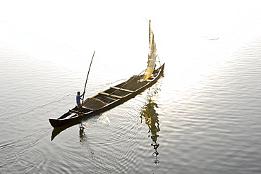 Sand mining, Ashtamudi Lake, Kollam, Kerala, India, Asia