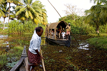 Backwater cruise in country boat, Vaikom, Kerala, India, Asia