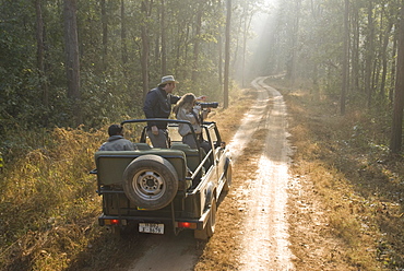 Tourists on morning safari, Kanha, Madhya Pradesh, India, Asia