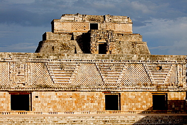 The Nunnery Quadrangle with the Pyramid of the Magician in the background, Uxmal, UNESCO World Heritage Site, Yucatan, Mexico, North America