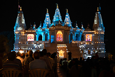 Shree Swaminarayan Akshar Mandir lit up spectacularly for the regular sound and light show there
