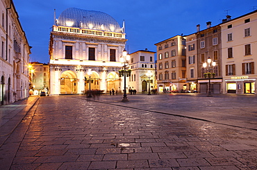 Piazza della Loggia at dusk, Brescia, Lombardy, Italy, Europe