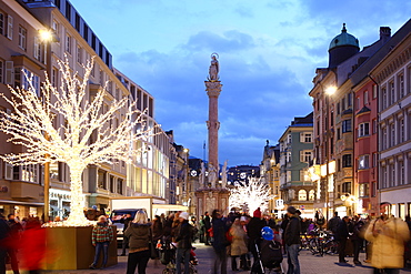 Christmas tree at dusk, Innsbruck, Tyrol, Austria, Europe