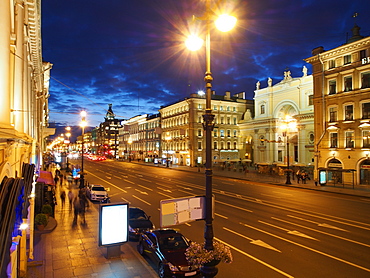 Nevsky Prospekt at night, St. Petersurg, Russia, Europe