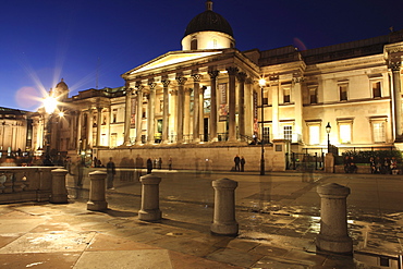 National Gallery at night, Trafalgar Square, London, England, United Kingdom, Europe 