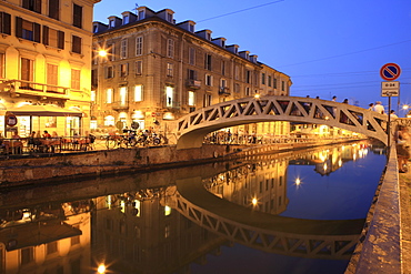 Naviglio Grande at dusk, Milan, Lombardy, Italy, Europe