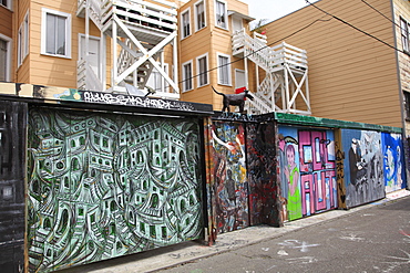 Murals, Clarion Alley, Mission District, Mission, San Francisco, California, United States of America, North America