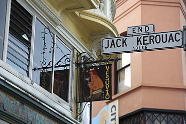 Sign for Jack Kerouac Alley, Vesuvio, Bar, Beat generation hang out, North Beach, San Francisco, California, United States of America, North America