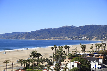 Beach, Santa Monica, Malibu Mountains, Los Angeles, California, USA