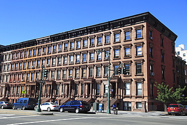 Street scene, Brownstones, Harlem, Manhattan, New York City, United States of America, North America