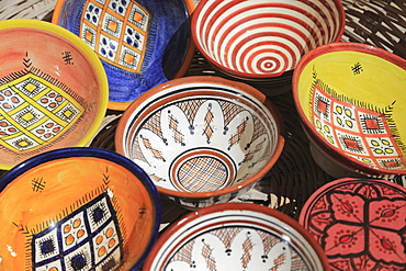 Pottery in Artisans Market below ramparts, Medina, Essaouira, Morocco, North Africa, Africa