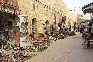 Artisans Market below ramparts, Medina, UNESCO World Heritage Site, Essaouira, Morocco, North Africa, Africa