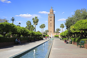 Minaret of the Koutoubia Mosque, 12th century, Marrakesh (Marrakech), Morocco, North Africa, Africa