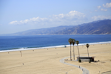 Beach, Santa Monica, Pacific Ocean, Malibu Mountains, Los Angeles, California, United States of America, North America