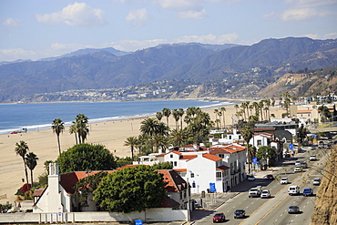 Pacific Coast Highway, Beach, Santa Monica, Malibu Mountains, Los Angeles, California, United States of America, North America