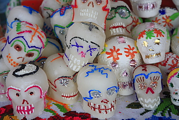 Sugar candy skulls, Day of the Dead, Patzcuaro, Michoacan state, Mexico, North America