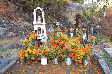 Decorated graves, Cemetery, Janitzio Island, Day of the Dead, Lake Patzcuaro, Patzcuaro, Michoacan state, Mexico, North America