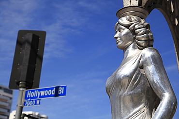 Silver Four Ladies of Hollywood Gazebo Statue, Hollywood Walk of Fame, Hollywood Boulevard, Los Angeles, California, United States of America, North America