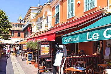 Restaurants in Cours Saleya, Nice, Alpes Maritimes, Provence, Cote d'Azur, French Riviera, France, Europe