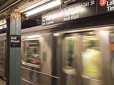 Wall Street subway train and station, Manhattan, New York City, New York, United States of America, North America