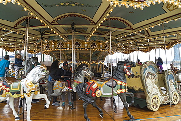 Jane's Carousel, a restored 1920s fairground carousel now located in Brooklyn Bridge Park, Brooklyn, New York, United States of America, North America