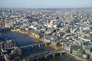 Elevated view of the River Thames and London skyline looking West, London, England, United Kingdom, Europe