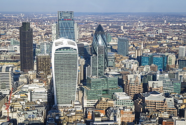 Elevated view of skyscrapers in the City of London's financial district, London, England, United Kingdom, Europe