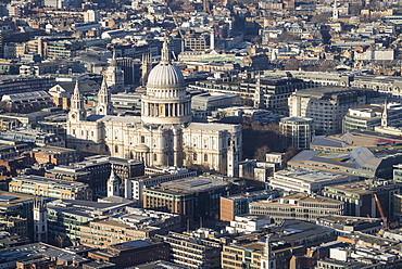 Elevated view of St. Paul's Cathedral and surrounding buildings, London, England, United Kingdom, Europe