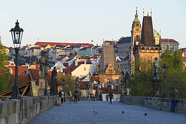 Early morning on Charles Bridge, UNESCO World Heritage Site, Prague, Czech Republic, Europe