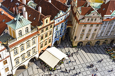 High angle view of buildings in Old Town Square, UNESCO World Heritage Site, Prague, Czech Republic, Europe