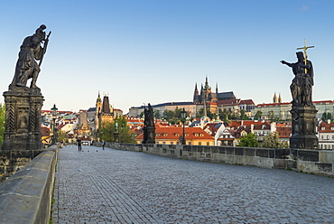 Early morning on Charles Bridge, UNESCO World Heritage Site, Prague, Czech Republic, Europe