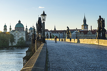 Early morning on Charles Bridge, UNESCO World Heritage Site, Prague, Czech Republic, Europe