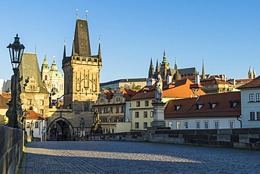 Early morning on Charles Bridge, UNESCO World Heritage Site, Prague, Czech Republic, Europe