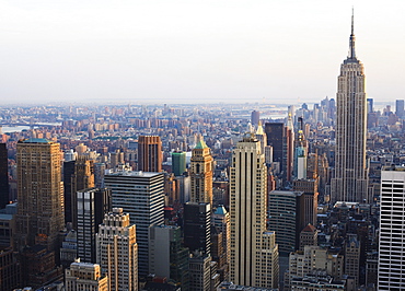 Empire State Building and Manhattan cityscape in late afternoon light, New York City, New York, United States of America, North America