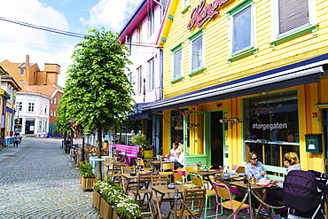 Ovre Holmegate, a colourful street of shops and cafes in the centre of Stavanger, Norway, Scandinavia, Europe