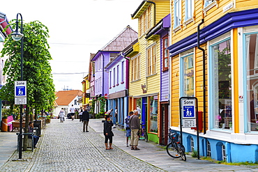 Ovre Holmegate, a colourful street of shops and cafes in the centre of Stavanger, Norway, Scandinavia, Europe