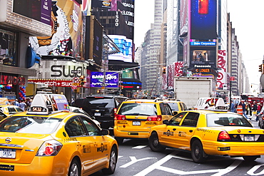 Taxis and traffic in Times Square, Manhattan, New York City, New York, United States of America, North America