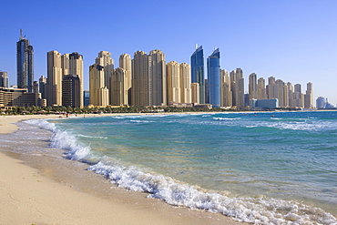 Hotel and apartment buildings along the seafront, Dubai Marina, Dubai, United Arab Emirates, Middle East