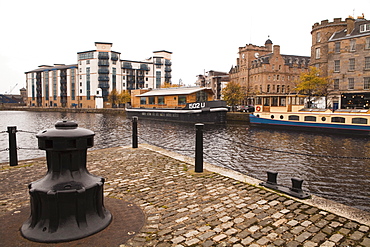 New and old waterside buildings, Leith, Edinburgh, Scotland, United Kingdom, Europe