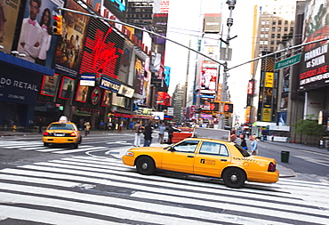 Taxi cabs in Times Square, Midtown, Manhattan, New York City, New York, United States of America, North America