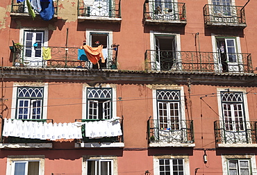 Windows and balconies in the Alfama District, Lisbon, Portugal, Europe