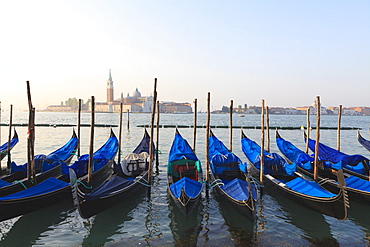 Gondolas on the Lagoon, San Giorgio Maggiore in the distance, Venice, UNESCO World Heritage Site, Veneto, Italy, Europe