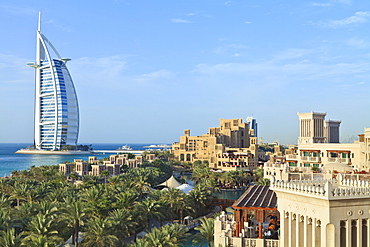 Burj Al Arab, seen from the Madinat Jumeirah Hotel, Jumeirah Beach, Dubai, United Arab Emirates, Middle East