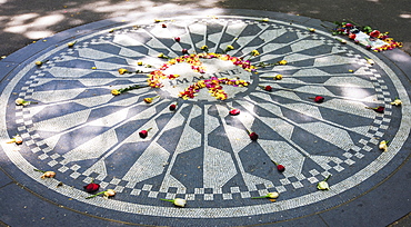 The Imagine Mosaic memorial to John Lennon who lived nearby at the Dakota Building, Strawberry Fields, Central Park, Manhattan, New York City, New York, United States of America, North America