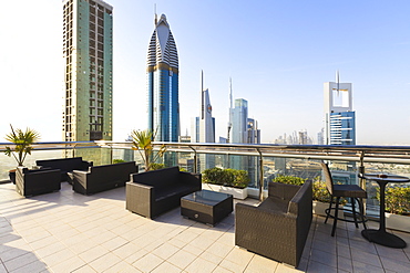 Cityscape seen from rooftop bar, Sheikh Zayed Road, Dubai, United Arab Emirates, Middle East