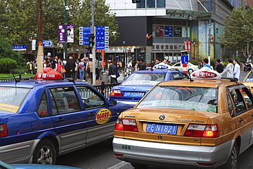 Taxis near People's Square, Shanghai, China, Asia