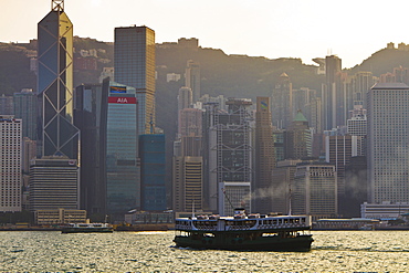 Star Ferry crossing Victoria Harbour towards Hong Kong Island, Hong Kong, China, Asia